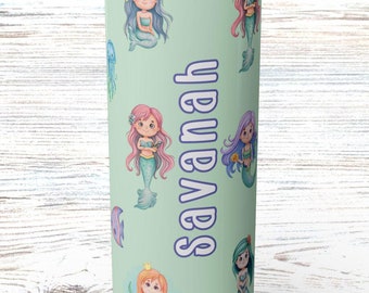 Vaso de sirena personalizado, diseño de criaturas marinas, acero inoxidable de 20 oz