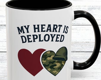 Tazza "Il mio cuore è schierato": regalo per coniugi militari, cuore mimetico