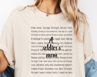 Camiseta Comfort Colors para Mães de Soldados, Camiseta com Estampa de Orgulho Militar