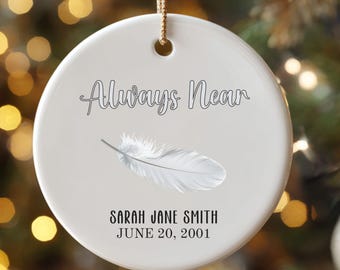 Memorial Ornament: White Ceramic Feather Remembrance Gift