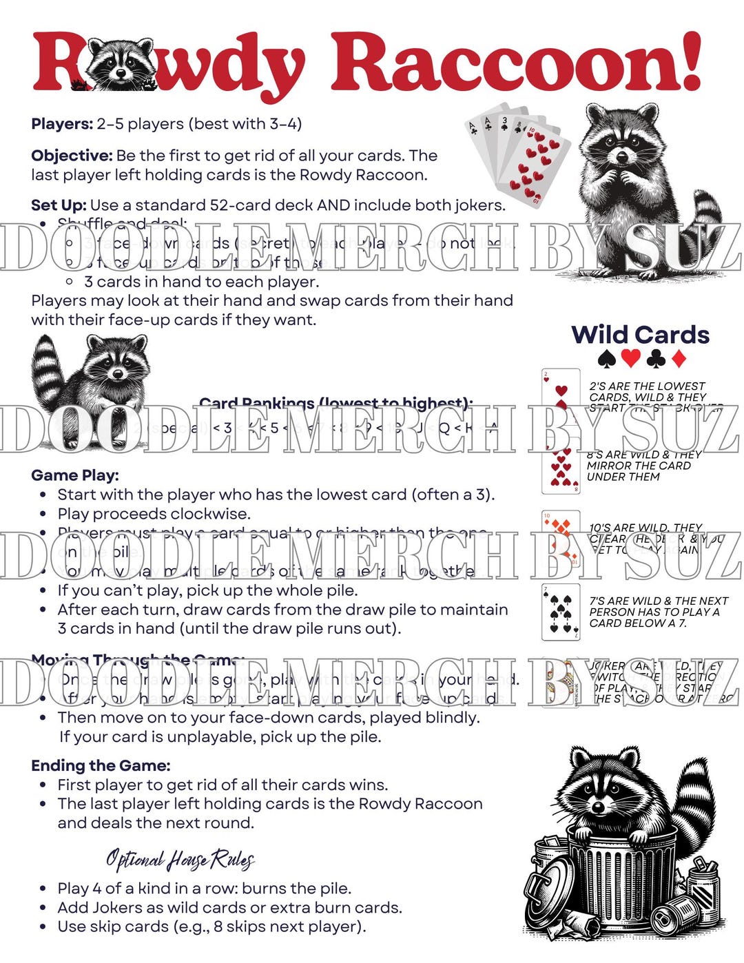 Rowdy Racoons Rowdy Raccoon Game Rules - Digital Download - Etsy