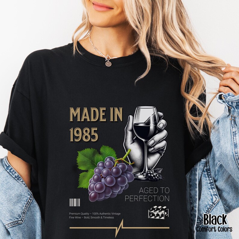 Vintage 40th Birthday Wine T-Shirt: Aged to Perfection Comfort Colors Tee image 1