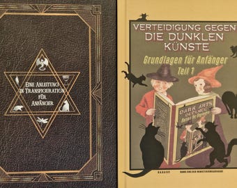 Libro de Transformaciones (inglés y alemán) + Réplica de Defensa contra las Artes Oscuras – Set de libros de texto de magia creado por fans, accesorios de fantasía, regalo de coleccionista