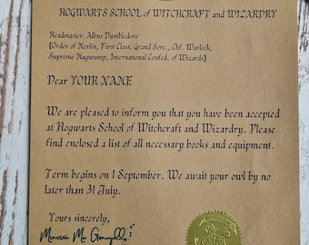 Acceptance Letter School of Witchcraft and Wizardry, Personalized. Mara