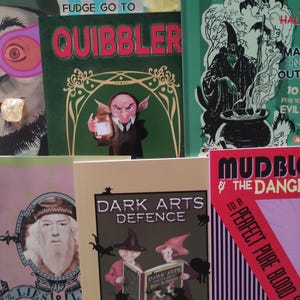 The Quibbler magazine, Mudblood, Dark arts defence, Journal and Workbooks.