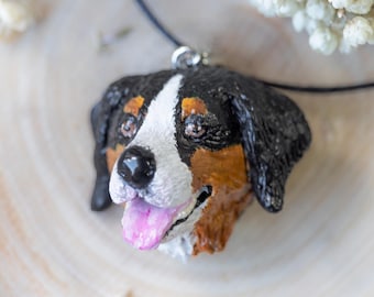 Bernese mountain dog pendant, Realistic polymer clay pet necklace, Personalized dog head jewelry, Custom pet clay jewelry gift for dog mom