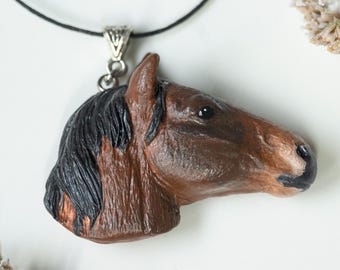 Horse clay pendant for pet owner, Custom animal head necklace, Handmade jewelry for horse lover, Personalized necklace gift for horse rider