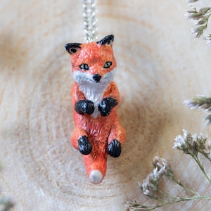 Fox pendant necklace, Realistic clay woodland animal charm, Handmade forest jewelry, Nature inspired gift for fox lovers
