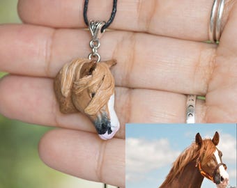 Custom Horse Necklace, Personalized Miniature Chestnut Horse Pendant, Small Polymer Clay Jewelry for Equestrians, Handmade Horse Lover Gift