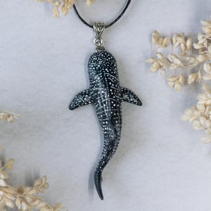 Whale shark pendant for surfer, Beach necklace with sea life charm, Swimming with whale shark necklace, Unisex animal clay jewelry
