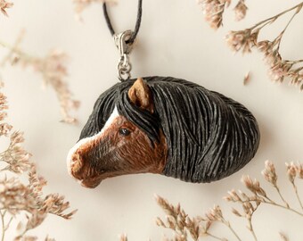Personalized horse head necklace, Custom clay pet pendant, Unique customizable jewelry gift with your horse's for birthdays