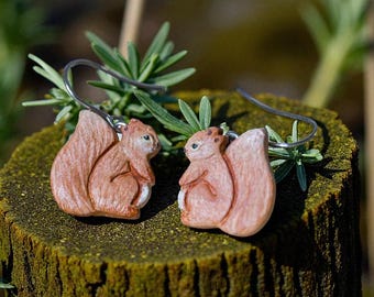 Squirrel dangle earrings, Woodland animals Jewelry, Cute autumn earrings, Fall nature inspired gift, Handmade animal polymer clay