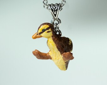 Small Duck Pendant Handmade, Cute Animal Clay Necklace, Mallard Baby Duck Jewelry Gift for Nature Lover, Baby Duck Jewelry for Women