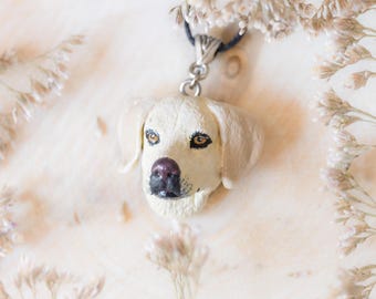 Labrador dog head necklace, Handmade polymer clay labrador pendant, Pet lover gift black labrador charm, Dog breed jewelry for her