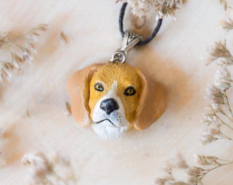 Polymer clay pet pendant, Beagle dog head personalized necklace, Handmade dog lover gift cute pet charm, dog breed jewelry for her