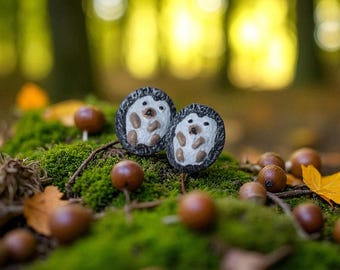 Hedgehog stud earrings, Woodland fall jewelry, Fall nature accessories, Cute animal gift, Seasonal Everyday Earrings
