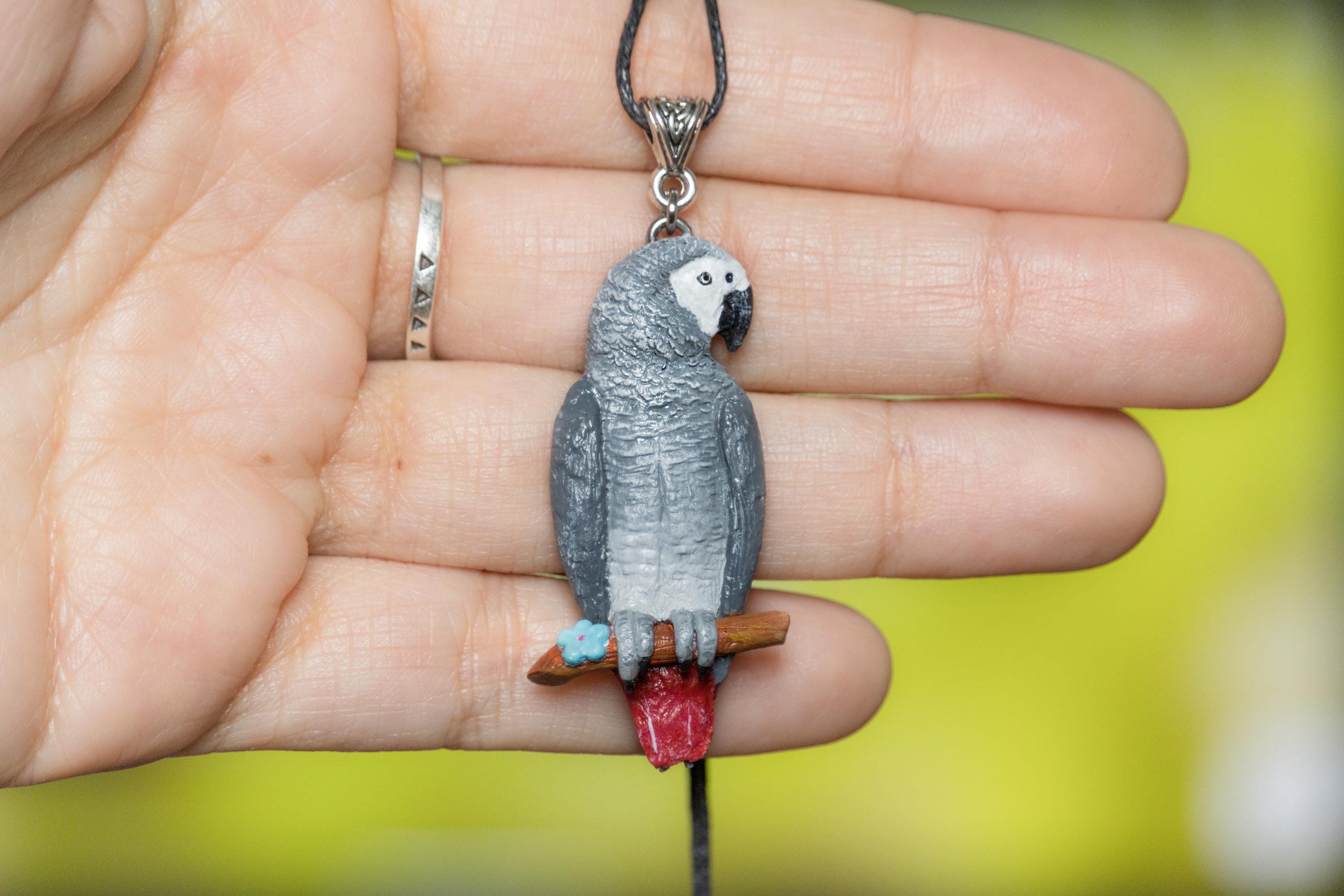 ヨウムペンダント、手作り動物粘土ネックレス、ペット鳥ジュエリー 