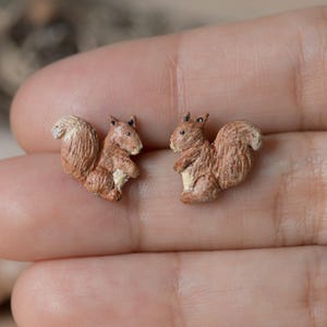 Squirrel Stud Earrings Small, Handmade polymer clay jewelry, Woodland animals earrings, Cute fall gift for nature lover