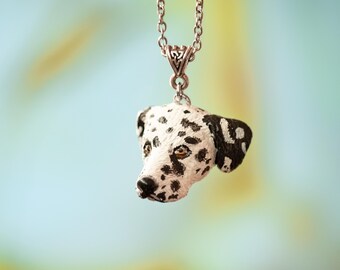 Dalmatian dog head pendant, Custom clay dog portrait necklace, Unique spotted dog charm, Handmade jewelry for dalmatian lovers