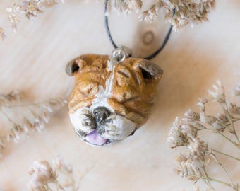 Dog pendant polymer clay, Bulldog head necklace, Beautiful animal charm, Dog breed jewelry, Pet lover gift cute animal necklace