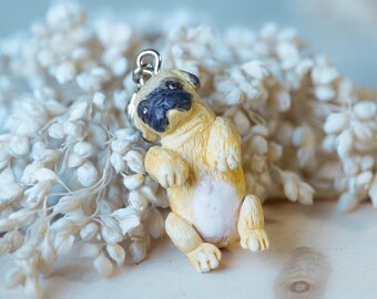 Pug dog puppy pendant, Handmade Custom Pet Portrait necklace, Polymer clay jewelry of your pet, Small jewelry gift for animal and dog lovers