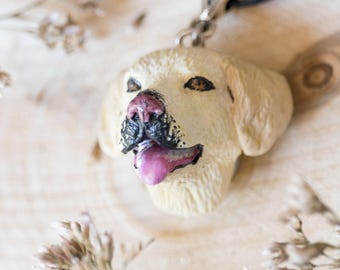 Golden dog pendant with open mouth, Custom pet portrait necklace, Realistic clay dog lover jewelry, Unique labrador retriever gift