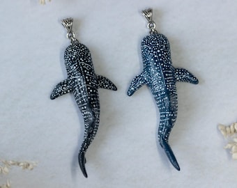 Swimming with whale shark necklace, Clay whale shark pendant only for men women gift, Nautical shark jewelry, surfer diving jewelry