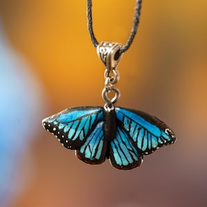 Blue butterfly clay pendant, Cute insect polymer clay necklace, Nature-inspired jewelry gift for butterflies lovers, Little animal necklace