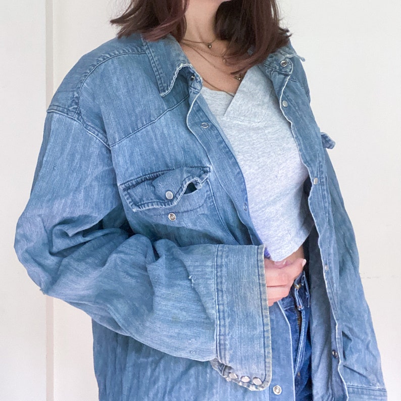 ROUTE 66 Vintage 90s Distressed Denim Work Shirt - Etsy