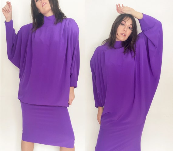 ULTRAVIOLET vintage 80s couture batwing purple dre