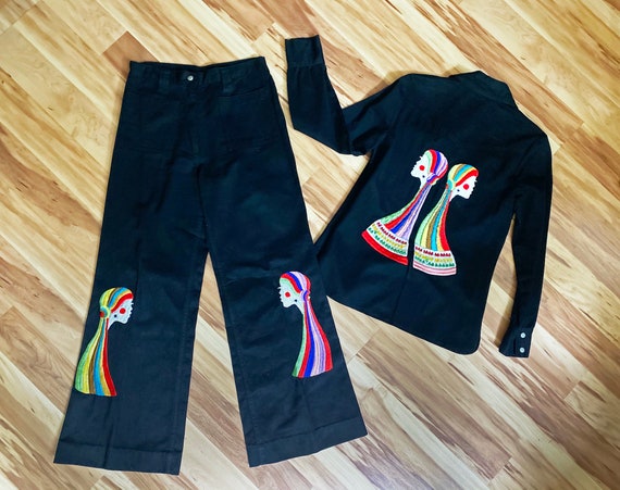 LUCY in the SKY 70s embroidered denim jacket & bel