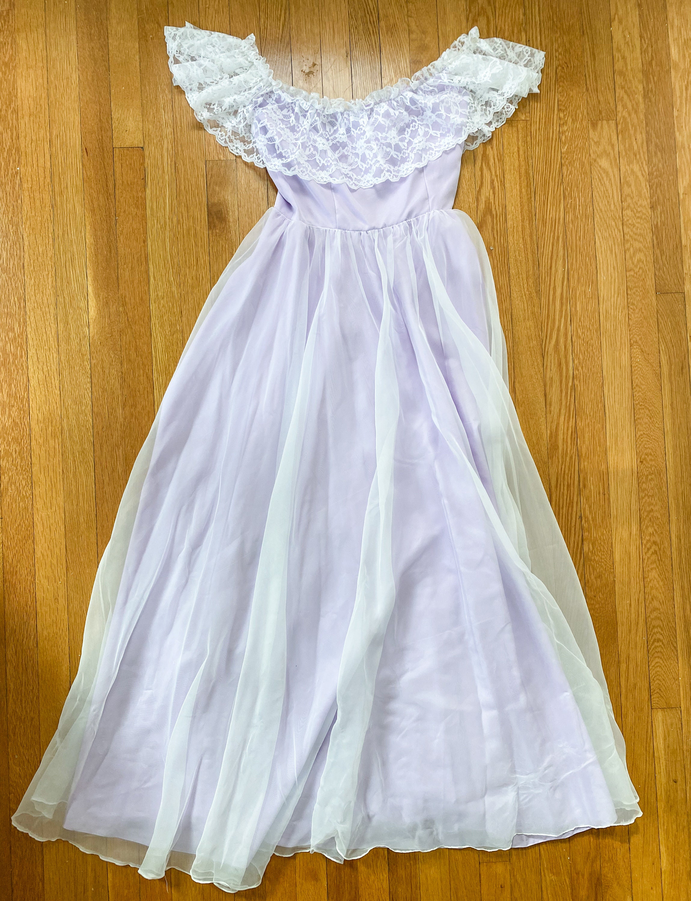 Vintage 70s Pastel Purple off Shoulder Lace Maxi Dress | Etsy