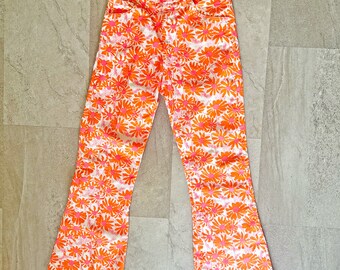 LILLY PULITZER vintage 70s flower power flare pants  / 31" waist 32" inseam