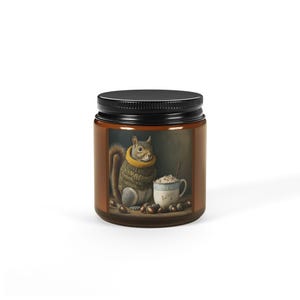 Sweater Squirrel Candle, Cozy Home Fragrance Gift, Hand Poured Soy Wax, Cute Animal Lover Decor, Relaxing Amber Jar Candle, Woodland