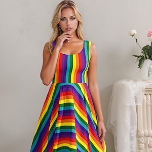 Rainbow Skater Dress for Women - Colorful Pride Dress with Asymmetrical Skirt | LGBTQ+ Festival Outfit | Vibrant Summer Party Dress