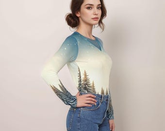 Chemise femme Winter Wonderland à manches longues et col en V