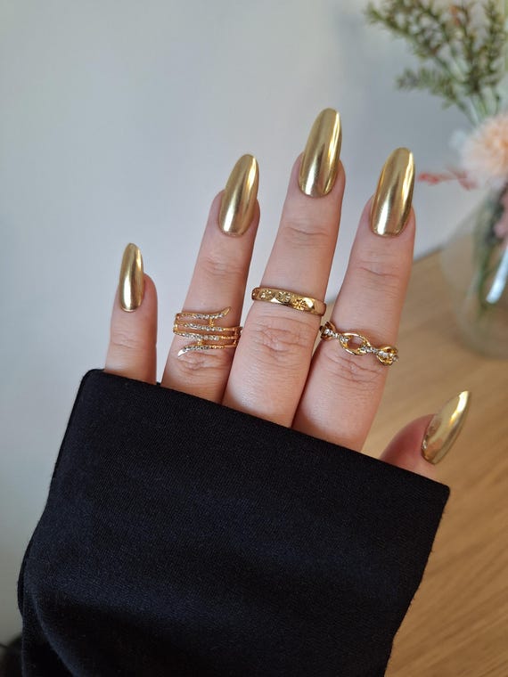 Solides Chrom Gold Gel drcken Sie auf die Ngel - Handgefertigt,  Benutzerdefinierte Form und Lnge - Etsy.de