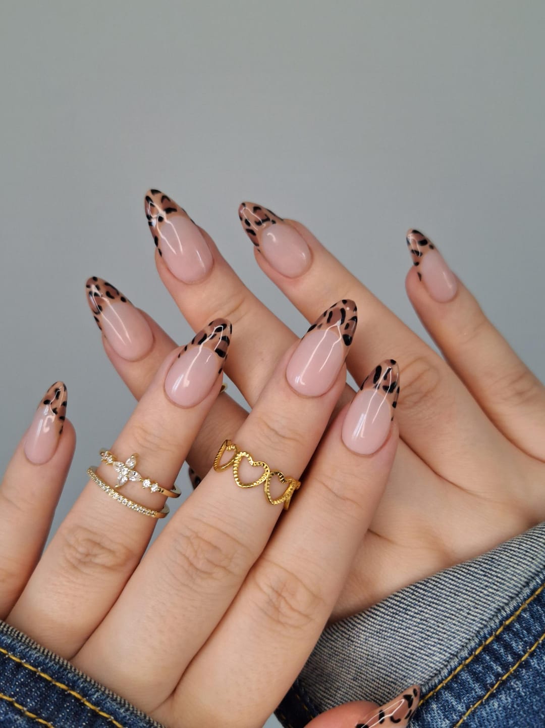 Leopard Print French Tip Cheetah Design Gel Press Ons Nails - Custom ...