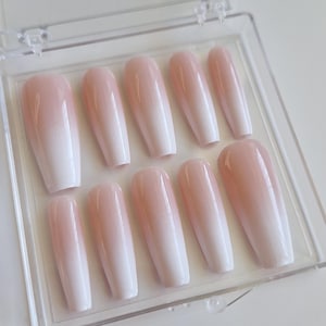 White ombre babyboomer design gel press ons nails - custom & handmade - extra short, medium, long