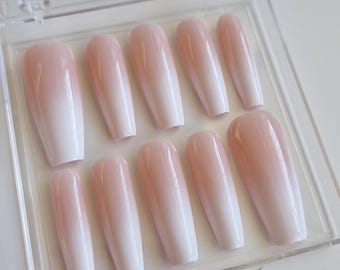 White Ombre Babyboomer Gel Press on Nails - Custom Lengths and Shapes