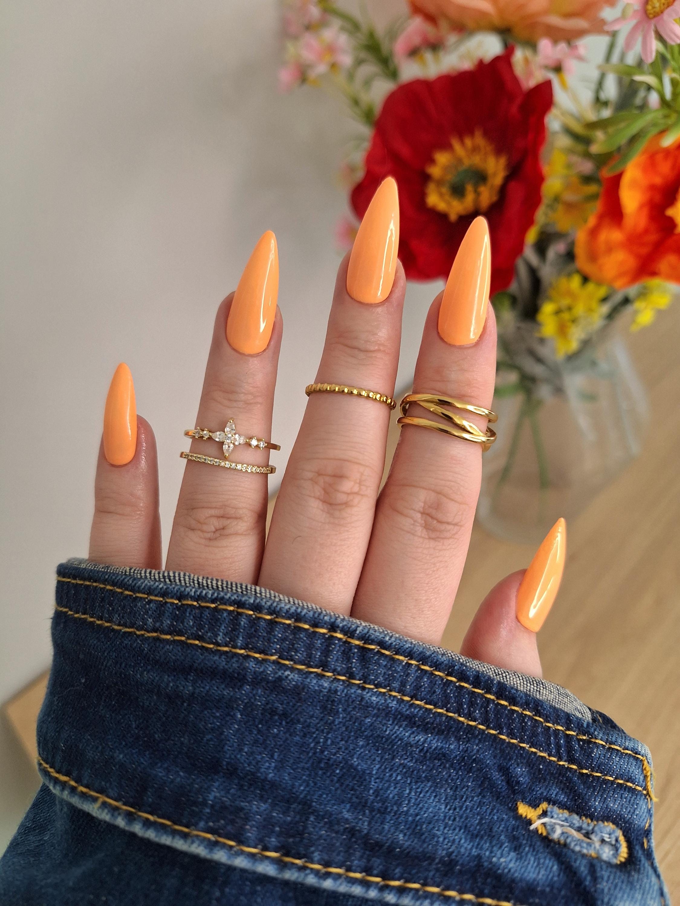 Handmade Orange Gel Press on Nails - Custom Shape and Color - Etsy