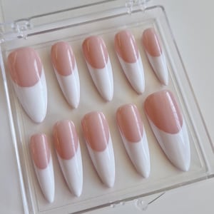 White french tip design gel press ons nails - custom & handmade - extra short, medium, long