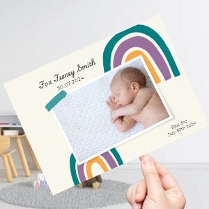 Bienvenido al mundo / Postal de anuncio de nuevo bebé / Tarjeta de recién nacido con arcoíris
