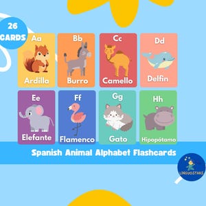 26 Spanish Animal Alphabet Printable Flashcards, Spanish Children&#39;s Learning, Homeschool, Print at Home, Learning at Home,