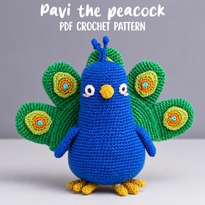 Crochet Peacock Pattern PDF, Colorful Bird Tutorial for Amigurumi