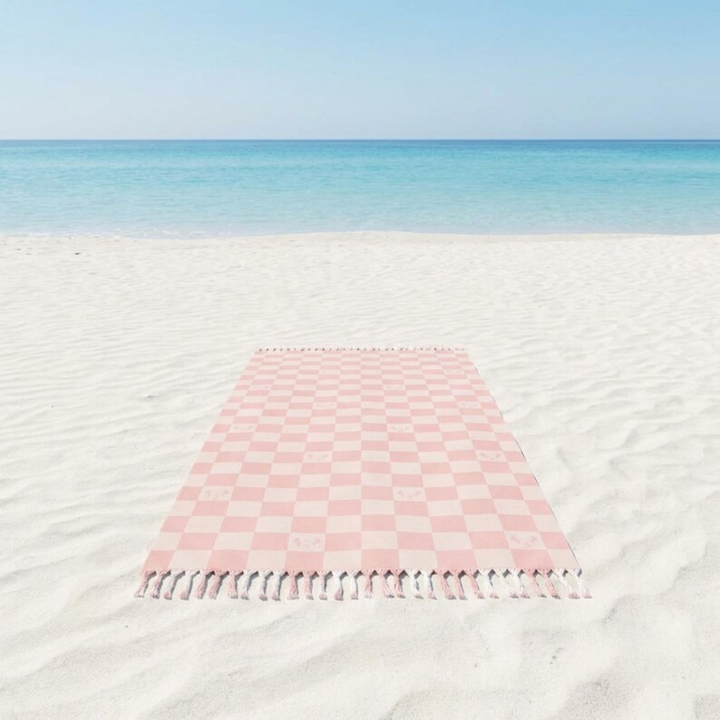 Minnie Mouse roze geruit strandlaken | Disney Turks geïnspireerde handdoek met franje I Disney Cruise-handdoek I Disney Castaway-handdoek I DCL-handdoek afbeelding 4
