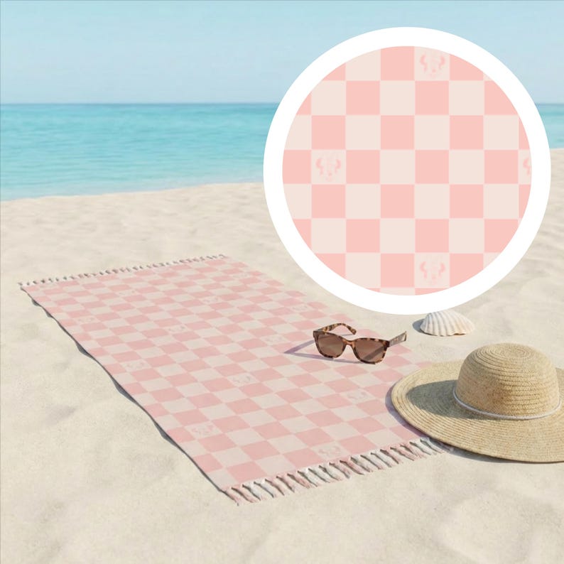 Minnie Mouse roze geruit strandlaken | Disney Turks geïnspireerde handdoek met franje I Disney Cruise-handdoek I Disney Castaway-handdoek I DCL-handdoek afbeelding 1