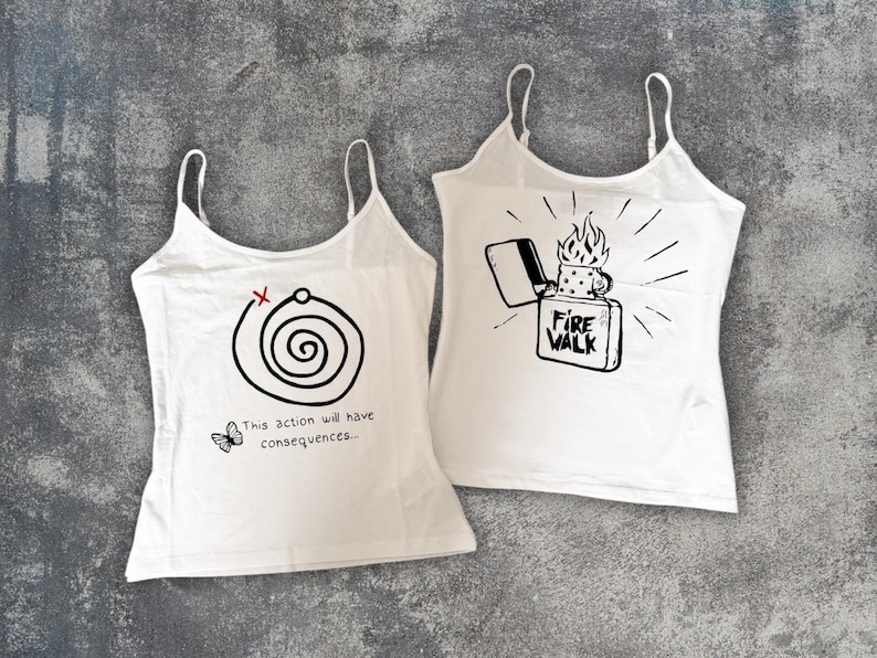 White hand-painted camisole tops inspired by Life Is Strange game
