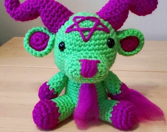 My Lil' Baphy crochet Baphomet | Amigurumi Baphomet | Neon Green & Purple Baphomet | My Little Hail Stuffed Baphomet | Stuffed Crochet Baphy