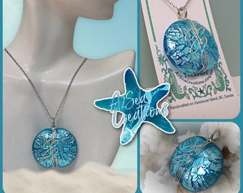 Mermaid Wishes - Turquoise Wire-Wrapped Crackle Glass Necklace